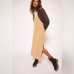 Free People FP Beach Claudia Hooded Midi Sweater Dress Women’s Medium Sandbar